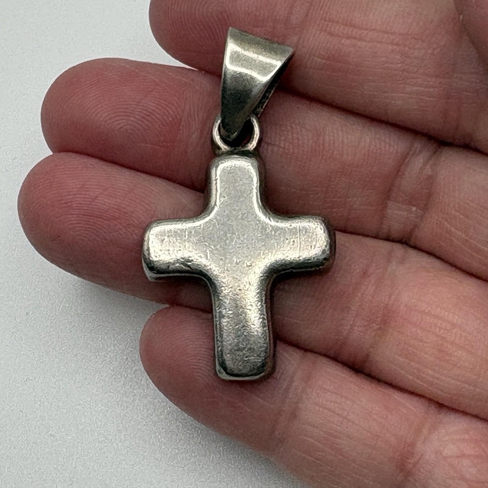 Vintage Sterling Silver Cross Pendant Chunky Puffy Statement 925 Mexico